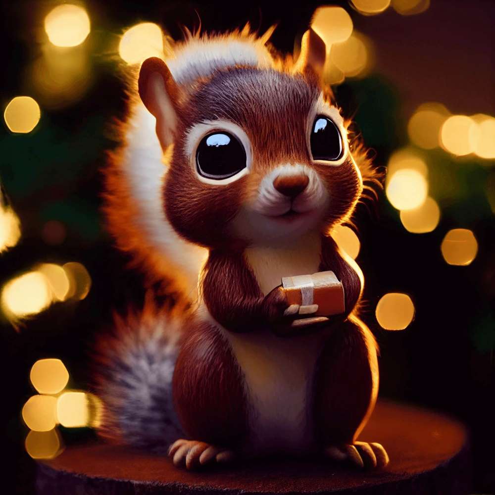 Immagine di scoiattolo con regalo  bot di Intelligenza artificiale.