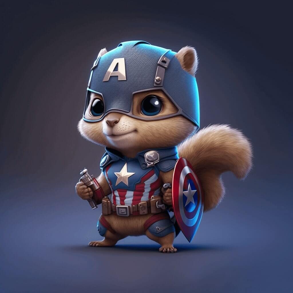 Immagine di scoiattolo Captain America generata con Midjourney, bot di Intelligenza artificiale.